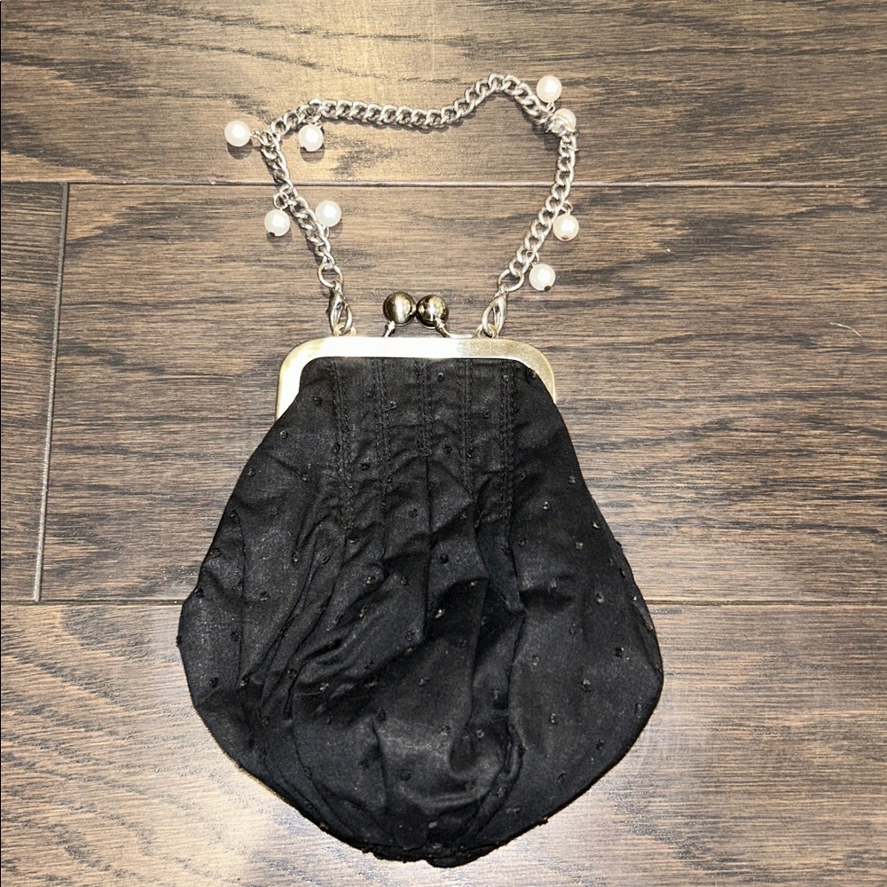 Tara Jarmon Black Quilted Clutch with Silver Chain